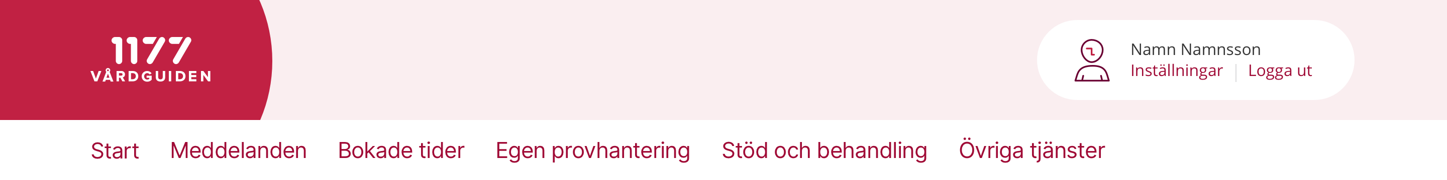 En navigationsbar med de viktigaste tjänsterna hjälper dig att hitta  när du loggar inpå 1177.se