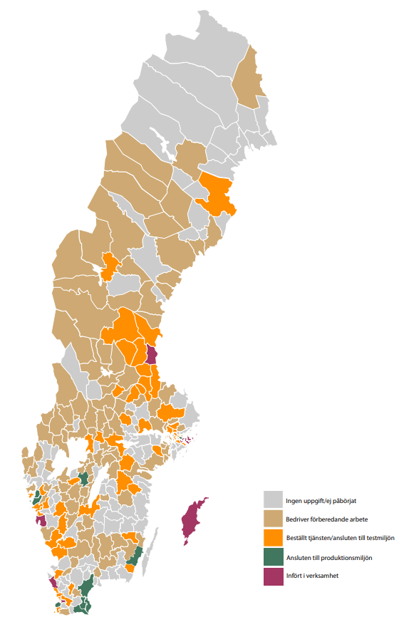 Karta som visar status för anslutning till SDK i kommunerna.