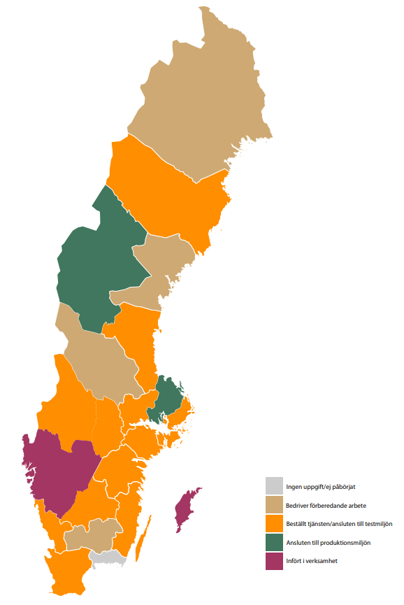 Karta som visar status för anslutning till SDK i regionerna.