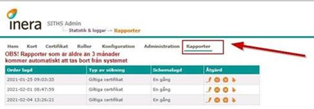 Exempel på hur texten i Statistik och loggar kommer att se ut för borttagning av rapporter som är äldre än tre månader.